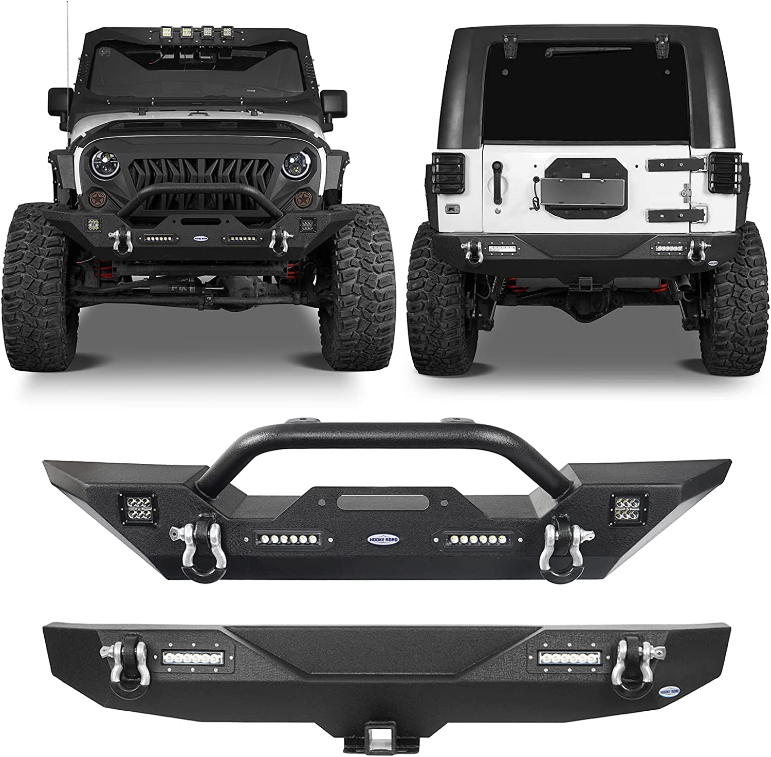 Hooke Road Wrangler JK Front Bumper + Rear Bumper Combo
