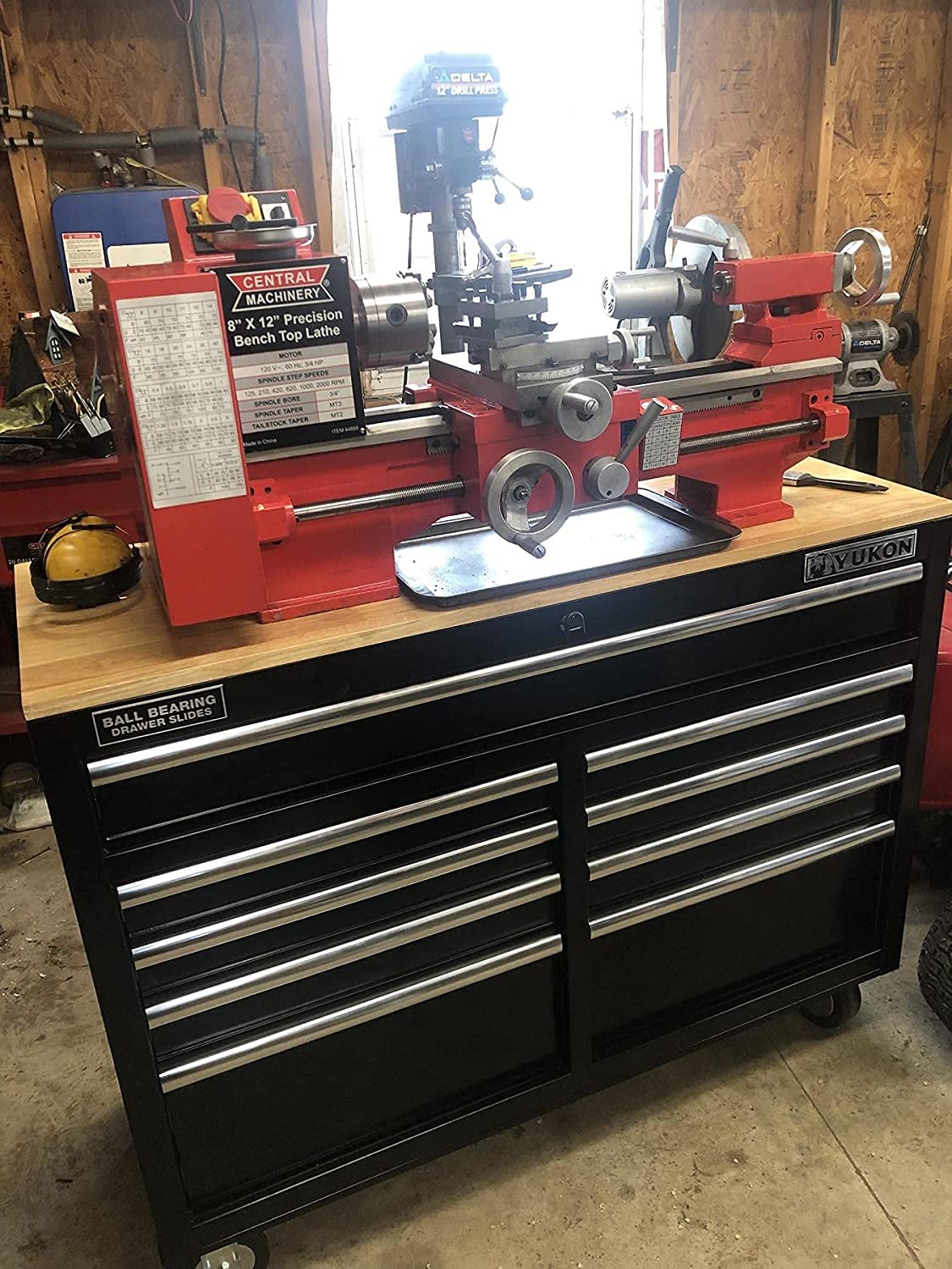 46 in. 9-drawer mobile storage cabinet with solid wood top – black workbench